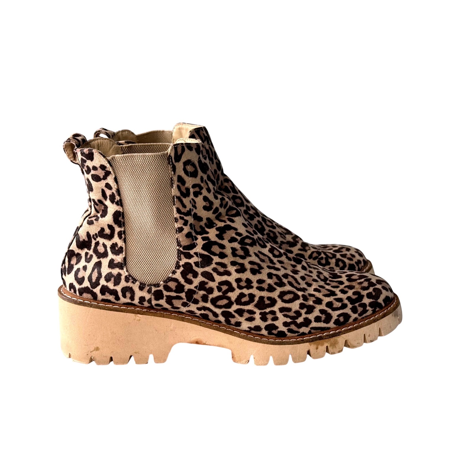 Coconuts By Matisse Womens Leopard Print Lug Sole Chelsea Boots Tan Black 10m